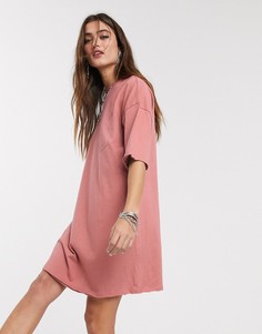 Розовое платье-футболка в стиле oversized с отделкой ASOS DESIGN-Розовый