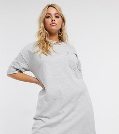 Серое меланжевое платье-футболка в стиле oversized с отделкой ASOS DESIGN Curve-Серый