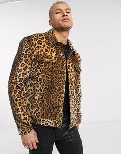 Коричневая куртка в стиле вестерн с леопардовым принтом и искусственным мехом ASOS EDITION-Коричневый