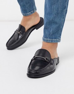 Черные кожаные лоферы без задников для широкой стопы Ben Sherman-Черный