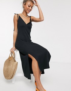 Черный сарафан миди в рубчик на бретельках ASOS DESIGN