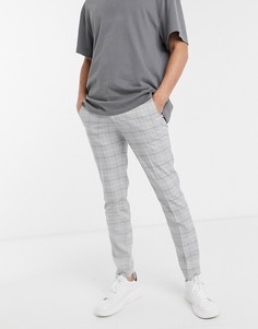 Светло-серые строгие узкие брюки в клетку Jack & Jones Intelligence-Серый
