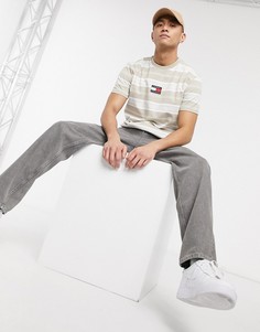 Светло-бежевая футболка в полоску с логотипом на груди Tommy Jeans-Светло-бежевый