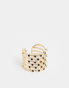 Золотистое кольцо с черными кристаллами ASOS DESIGN-Золотой