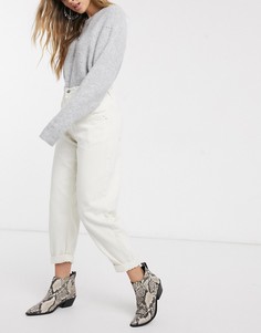 Белые свободные брюки с эластичным поясом Bershka-Кремовый