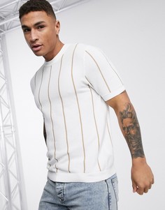 Светло-бежевая трикотажная футболка в полоску Topman-Белый