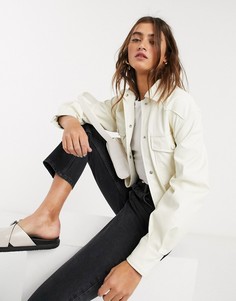Светло-бежевая куртка из искусственной кожи со съемным поясом Bershka-Кремовый