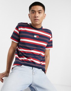 Темно-синяя футболка в полоску с логотипом на груди Tommy Jeans-Темно-синий