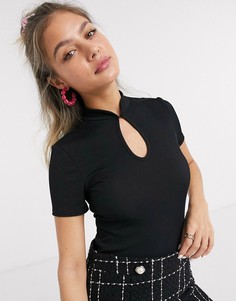 Боди черного цвета в рубчик с вырезом капелькой New Look-Черный