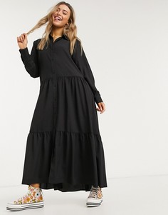 Черное платье-рубашка миди Monki-Черный