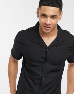 Черная рубашка с короткими рукавами и отложным воротником Topman-Черный
