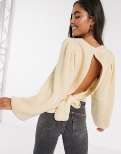 Джемпер крупной вязки с завязкой на спине ASOS DESIGN-Кремовый