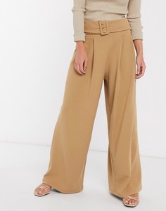 Широкие брюки со складками и поясом ASOS DESIGN-Бежевый