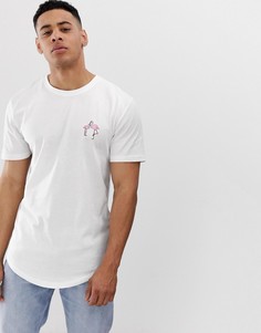 Удлиненная футболка с вышитым фламинго Only & Sons-Белый