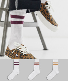 Набор из 3 пар спортивных носков с полосами ASOS DESIGN, скидка-Белый
