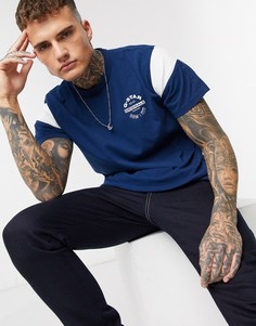 Синяя футболка со вставками и круглым логотипом G-Star Originals-Синий