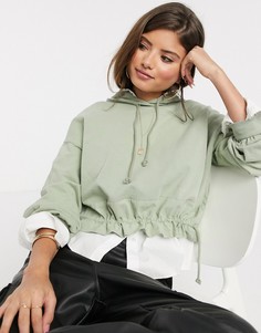 Зеленый короткий худи со сборками Stradivarius
