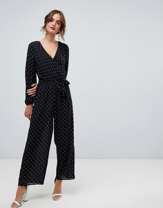 Комбинезон в горошек с запахом ASOS DESIGN-Мульти