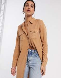 Светло-коричневая длинная рубашка в стиле милитари Vero Moda-Коричневый