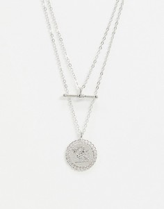 Серебристое ярусное ожерелье с подвесками в виде Т-образной планки и монеты Topshop-Серебряный