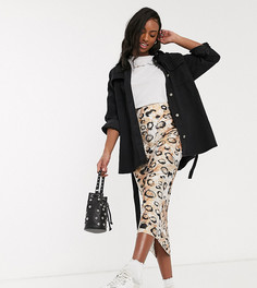 Атласная юбка миди со звериным принтом ASOS DESIGN Tall-Мульти