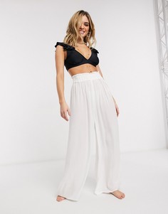 Белые широкие пляжные брюки-палаццо ASOS DESIGN-Белый