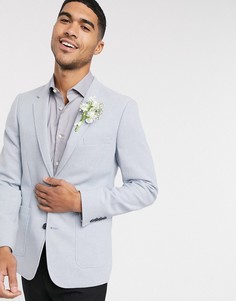 Синий приталенный пиджак с добавлением шерсти ASOS DESIGN wedding