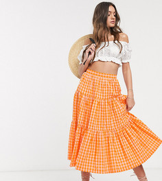 Оранжевая ярусная юбка миди в клетку ASOS DESIGN Petite-Оранжевый