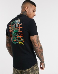 Футболка скинни из органического хлопка с принтом дракона на спине ASOS DESIGN-Черный