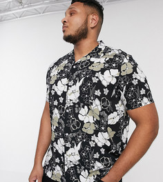 Классическая рубашка с отложным воротником и цветочным принтом ASOS DESIGN Plus-Черный