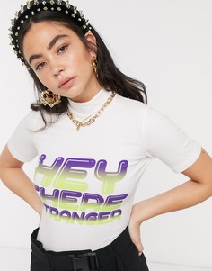 Белая футболка с высоким воротом и принтом "hey there" House Of Holland-Белый