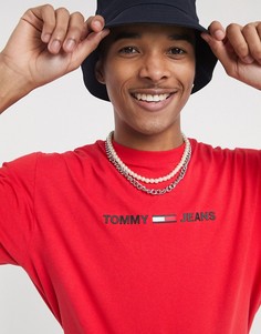 Красная футболка с логотипом на груди Tommy Jeans-Красный
