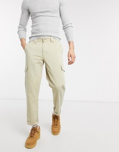 Светло-бежевые широкие брюки карго Topman-Светло-бежевый
