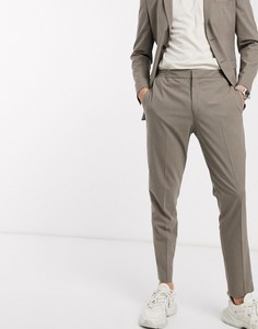 Серо-коричневые узкие брюки с эластичным поясом Selected Homme-Бежевый