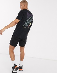 Черная свободная футболка с цветочным принтом на спине Jack & Jones Originals-Черный