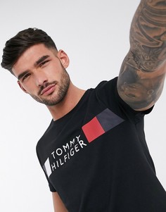 Черная футболка с полосками и логотипом Tommy Hilfiger-Черный