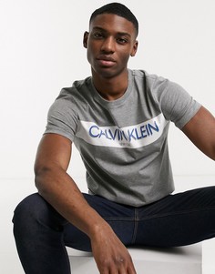 Серая футболка с полоской и логотипом Calvin Klein-Серый