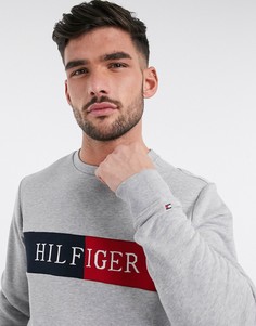 Серый меланжевый свитшот с круглым вырезом и логотипом Tommy Hilfiger