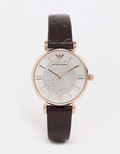 Часы с коричневым кожаным ремешком Emporio Armani AR11269-Коричневый