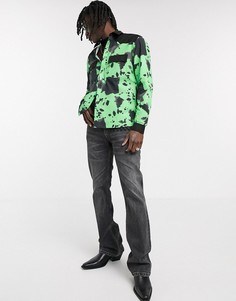 Зеленая рубашка с принтом и вставками из искусственной замши ASOS DESIGN-Зеленый