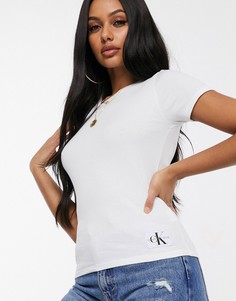 Футболка в рубчик с логотипом Calvin Klein-Белый