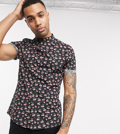 Приталенная рубашка с воротником на пуговицах и принтом ASOS DESIGN Tall-Черный