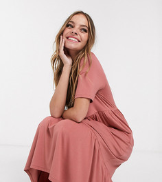Свободное ярусное платье-футболка миди ASOS DESIGN Petite-Розовый