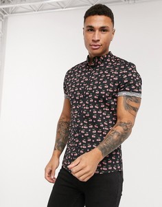 Приталенная рубашка с принтом ASOS DESIGN-Черный