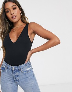Боди черного цвета из органического хлопка с V-образным вырезом ASOS DESIGN-Черный
