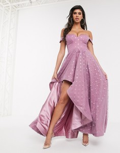Платье макси лавандового цвета с пышной юбкой и отделкой в виде блестящих звезд Bariano-Фиолетовый