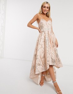 Платье с асимметричным подолом и блестками цвета розового золота Bariano-Золотой