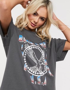 Темно-серая выбеленная футболка с принтом Reclaimed Vintage-Серый