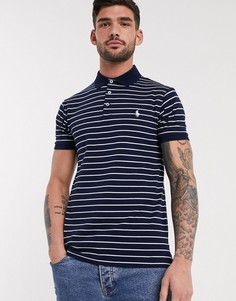 Поло из пике в полоску темно-синего цвета узкого кроя с логотипом Polo Ralph Lauren-Темно-синий