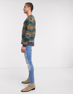 Фактурный джемпер в стиле колор блок с круглым вырезом ASOS DESIGN-Мульти